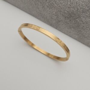 Gold Tone Roman Numeral Bangle Bracelet | Minimalist Everyday Statement Jewelry